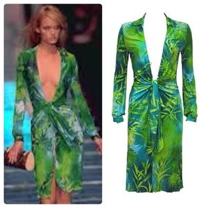 2000 Gianni Versace Jungle Print Silk Jersey Dress Sz 44